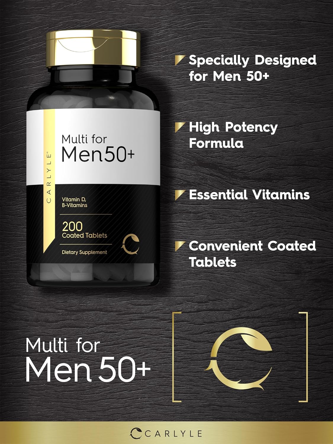 Carlyle Multivitamin for Men 50+ – 200 Caplets – with B Vitamins, Vitamin D, Magnesium & Zinc – Non-GM, Gluten-free Supplement - görsel 4