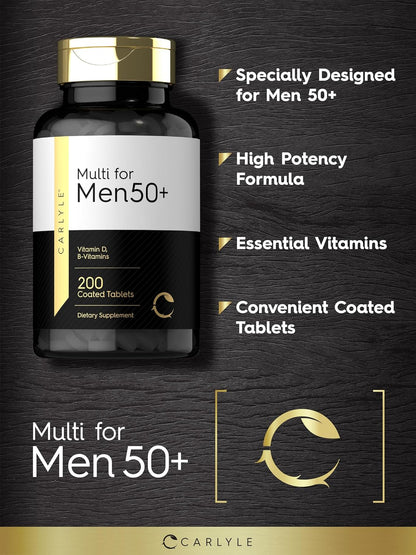 Carlyle Multivitamin for Men 50+ – 200 Caplets – with B Vitamins, Vitamin D, Magnesium & Zinc – Non-GM, Gluten-free Supplement