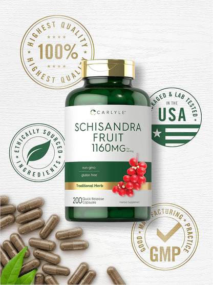 Carlyle Schisandra Supplement 1160 mg | 200 Capsules | Berry Fruit Extract | Non-GMO & Gluten-free