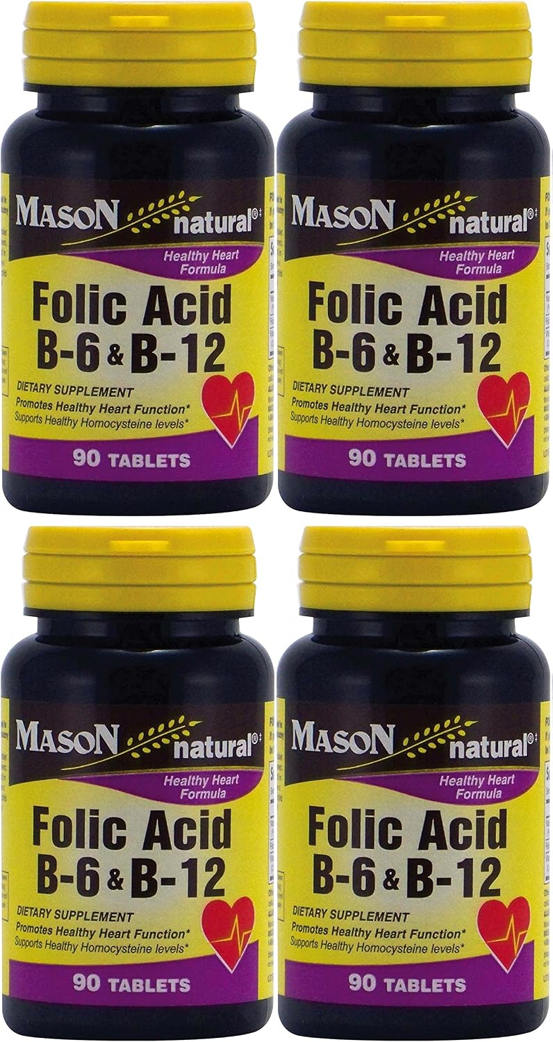 Mason Natural Folic Acid, Vitamin B6 & B12 Heart Health Formula, 90 Tablets (Pack of 4) - görsel 1