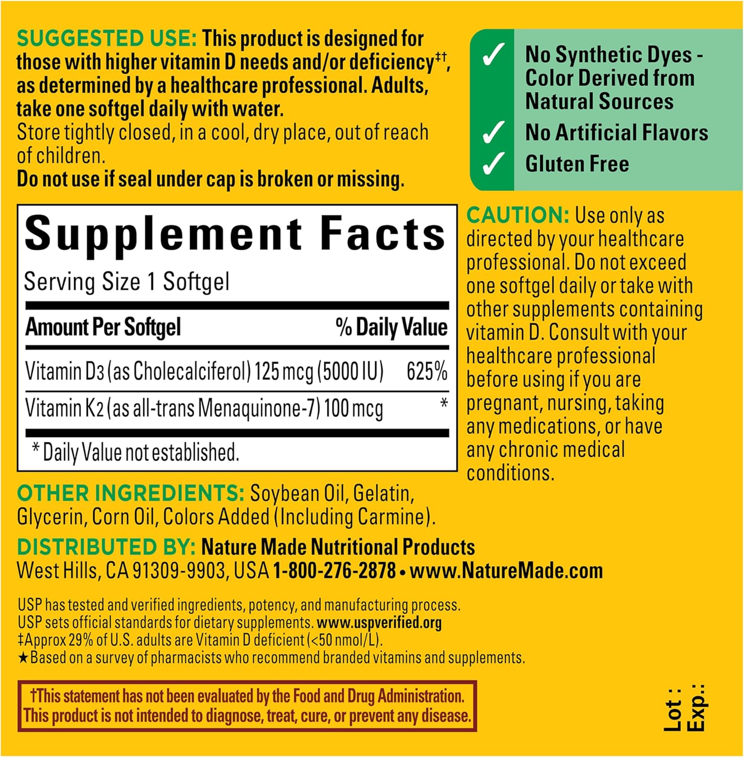 Nature Made Vitamin D3 & K2 Supplement, 5000 IU (125 mcg) Vitamin D for Bone, Muscle and Immune Support, 30 Softgels - görsel 7