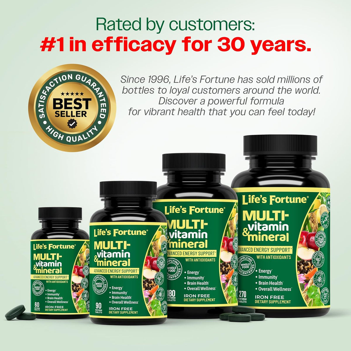 Life's Fortune Wholefood Multivitamin & Mineral Supplement – Energy Support Vitamins for Immune, Brain & Metabolism – Iron Free, 270 Vegetarian Tablets - görsel 9