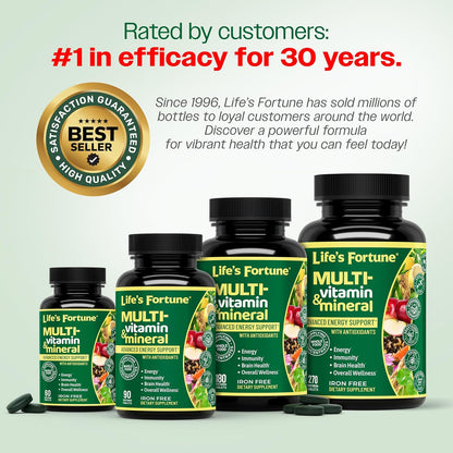 Life's Fortune Wholefood Multivitamin & Mineral Supplement – Energy Support Vitamins for Immune, Brain & Metabolism – Iron Free, 270 Vegetarian Tablets