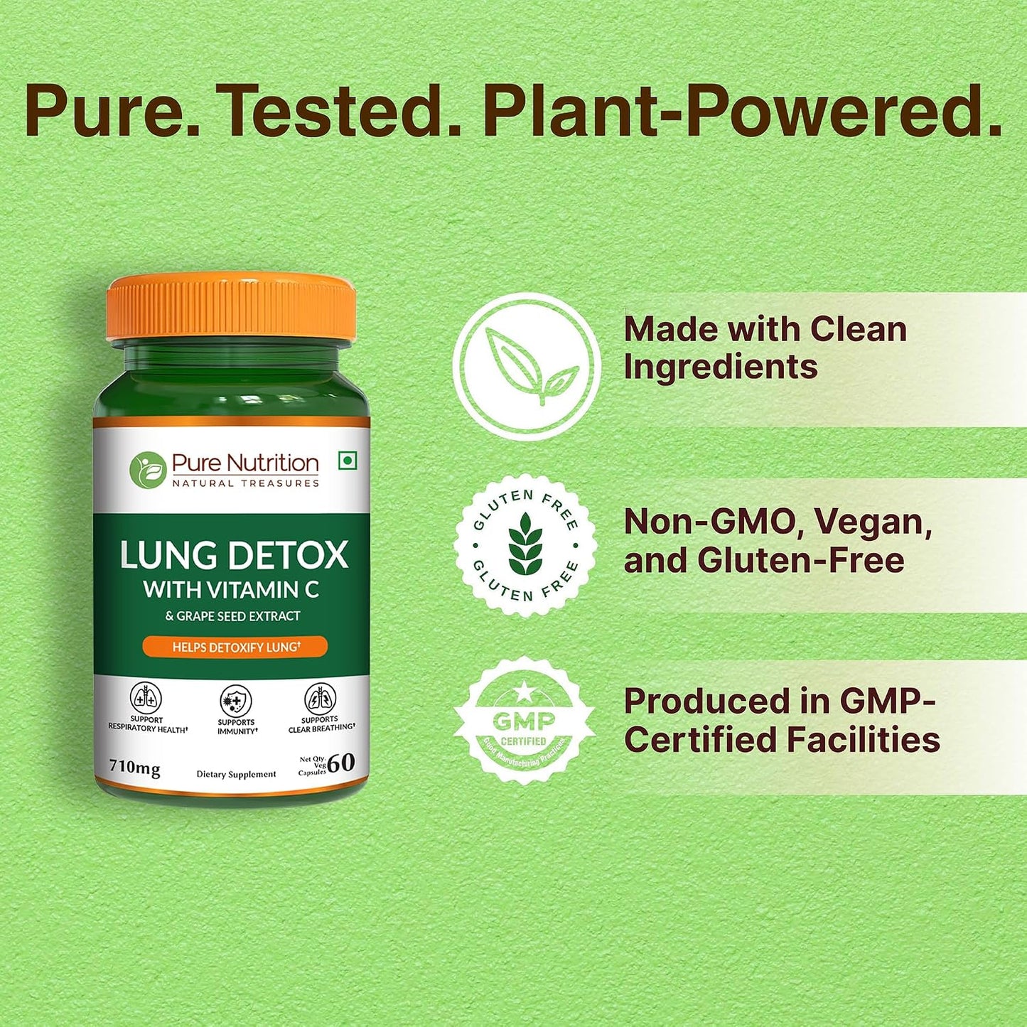 Pure Nutrition Lung Health Supplement | Herbal Lung Support with Quercetin, Vitamin C, Nettle, Vasaka Leaf, Lotus, Licorice & Ginger | 60 Capsules - görsel 5