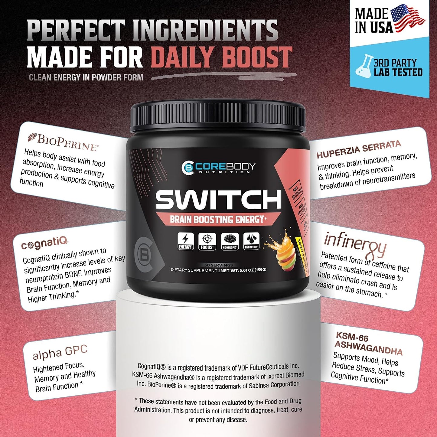Switch Nootropic Brain Supplement - Memory and Focus Drink Mix - görsel 5