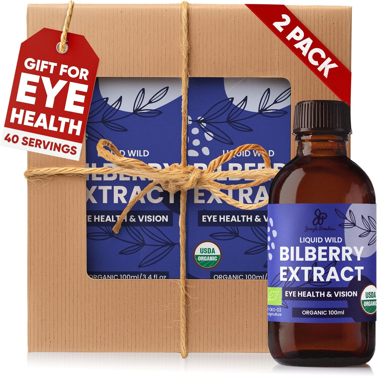 Wild Bilberry Extract USDA Organic Alcohol-Free Liquid - Eye Health Support, 2-Pack - görsel 1