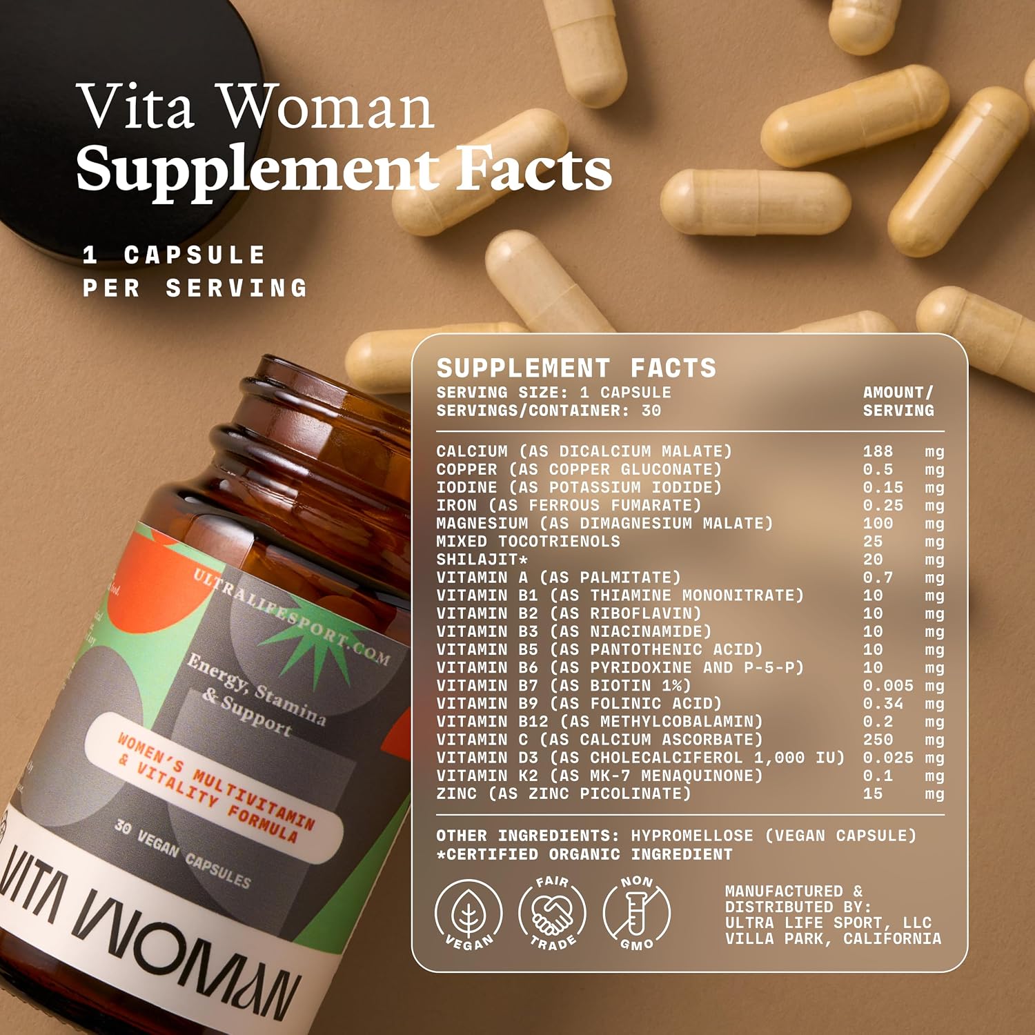 Ultra Life Sport - VITA Woman Premium Multivitamin for Women - 30 Capsules - görsel 2