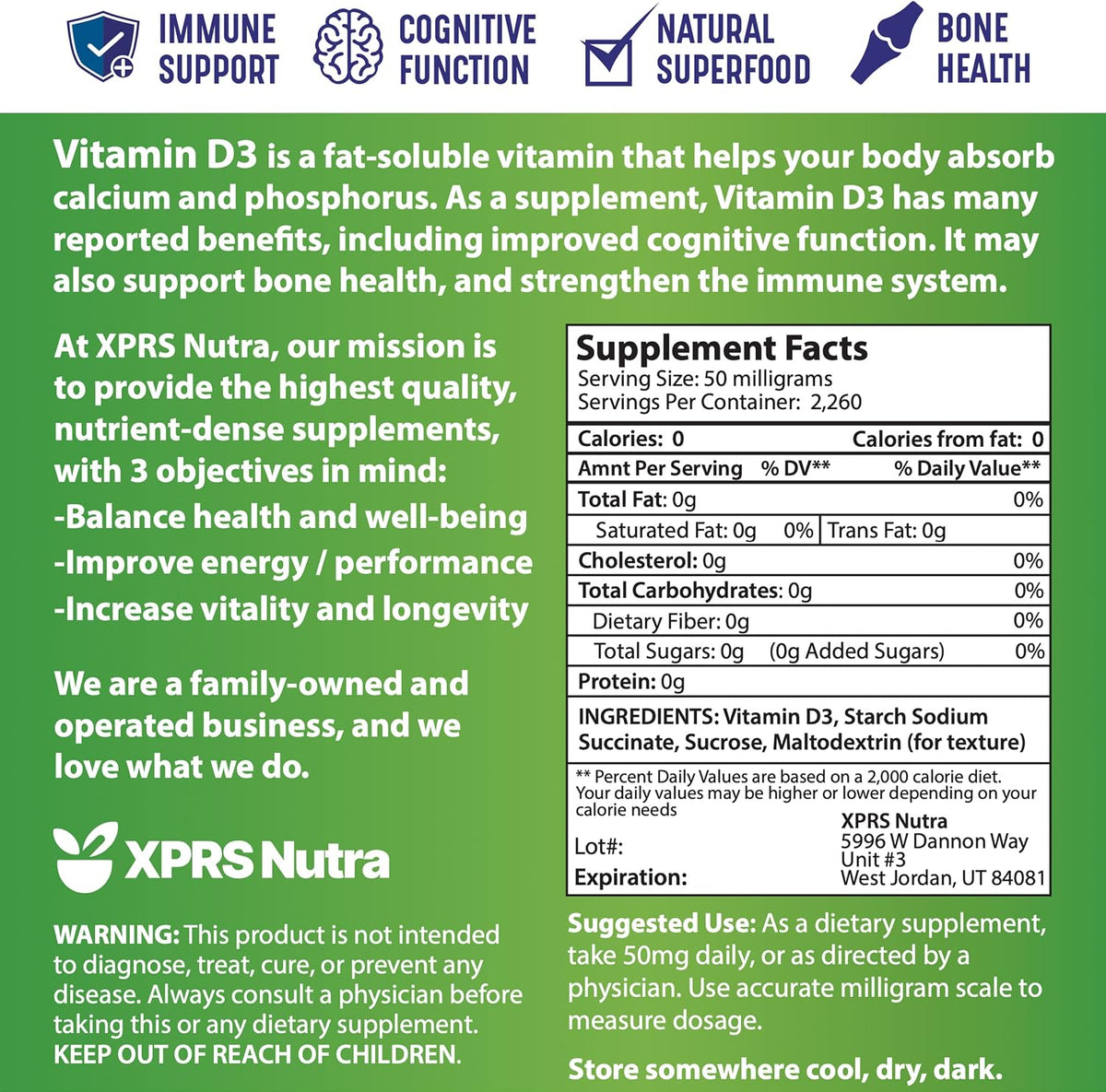 XPRS Nutra Vitamin D3 Powder (Cholecalciferol) - Unflavoured, 113 g - görsel 7