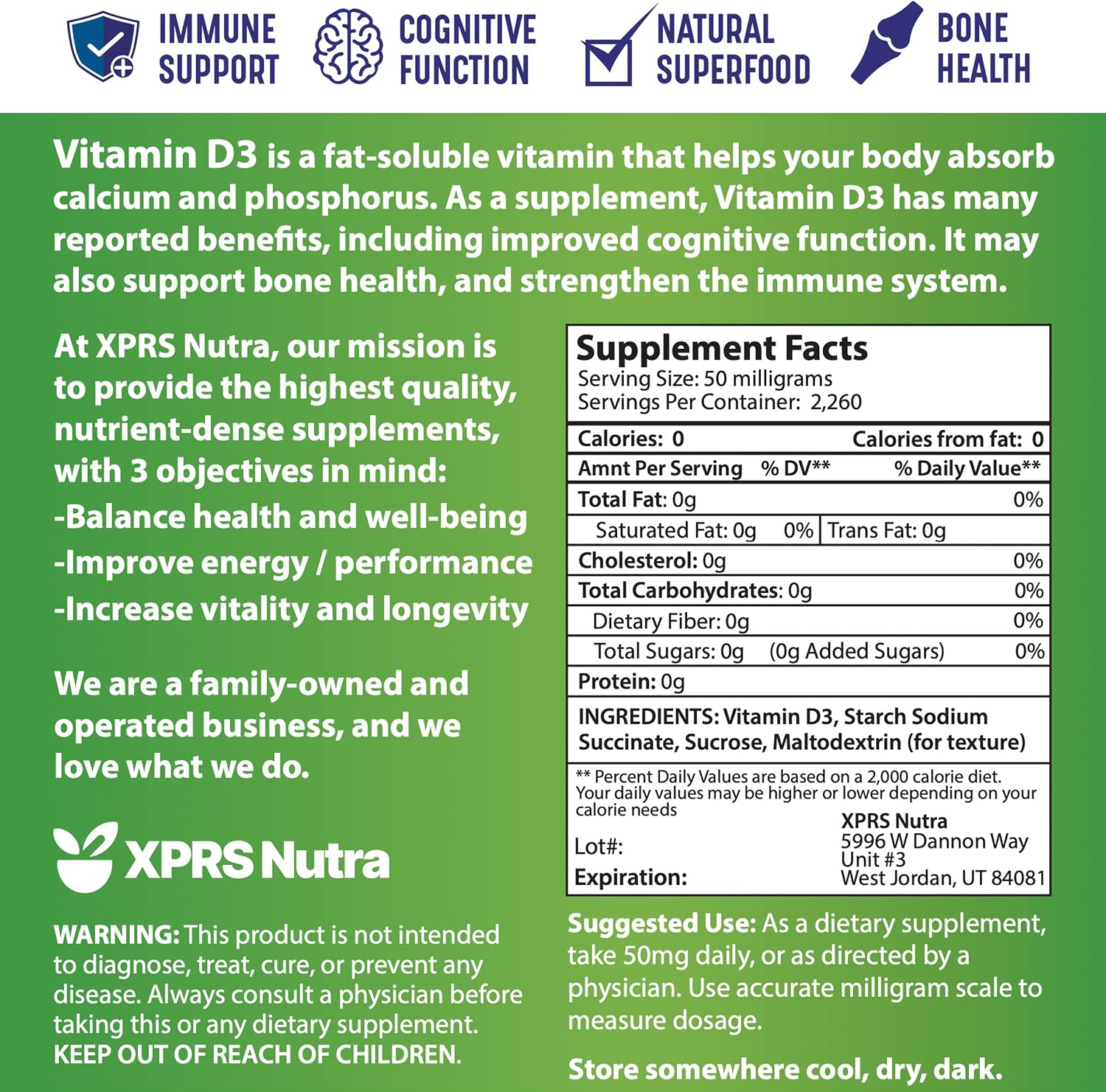 XPRS Nutra Vitamin D3 Powder (Cholecalciferol) - Unflavoured, 113 g - görsel 7