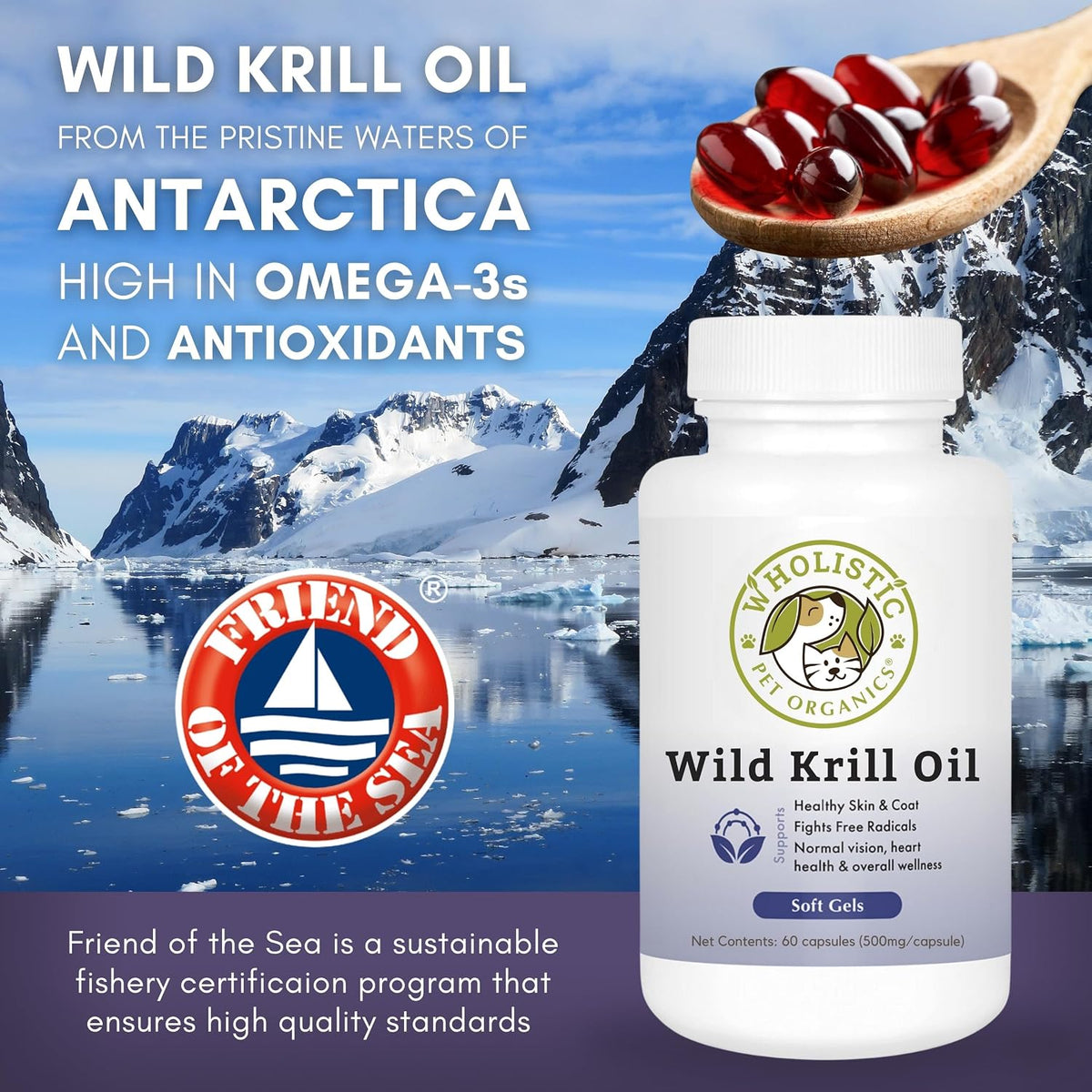 Wholistic Pet Organics Krill Oil for Dogs and Cats - Premium Antioxidant Support - 60 Soft Gels - görsel 5
