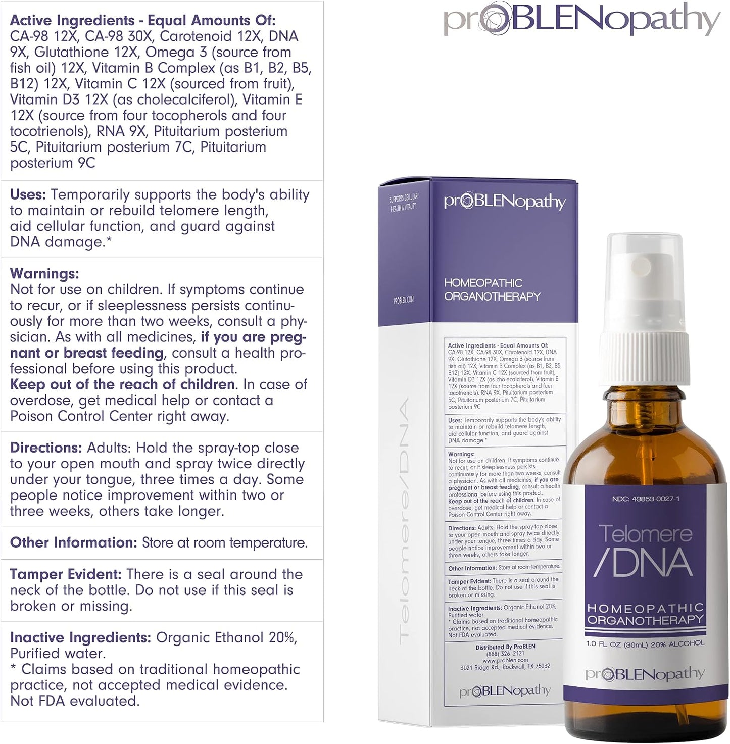 proBLENopathy Telomere Lengthening Supplement Liquid Oral Spray – 30-Day Supply, 30 ml - görsel 7