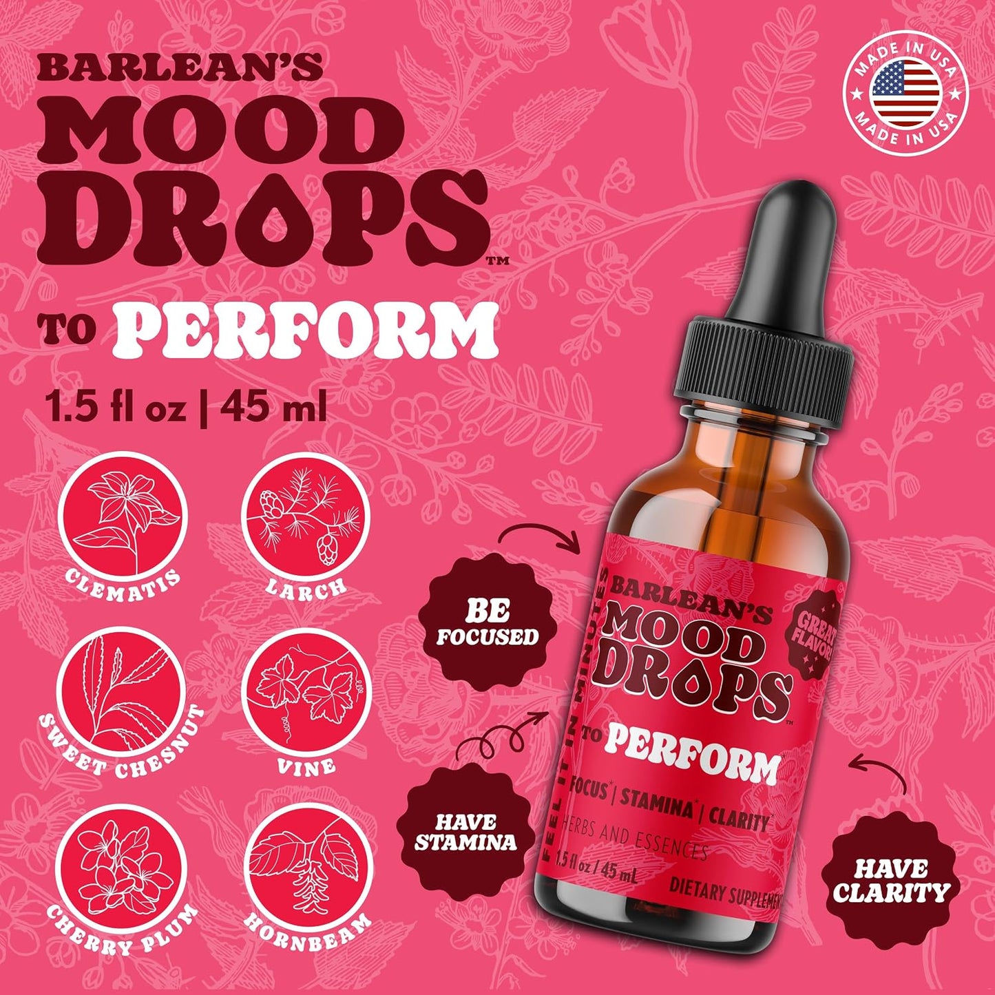 Barlean's Perform Mood Drops – L-Theanine & Shilajit Liquid Supplement, 44 ml - görsel 3