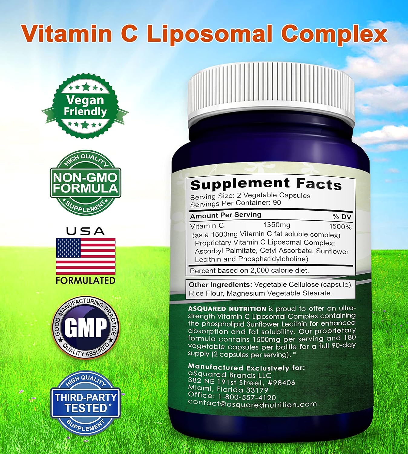 aSquared Nutrition Vitamin C Liposomal Complex - 1500mg - 180 Capsules - High Absorption Supplement - görsel 6