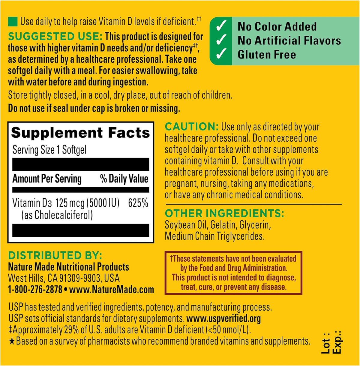 Nature Made Vitamin D3 5000 IU (125 mcg) Softgels, Extra Strength, 360 Count - görsel 7
