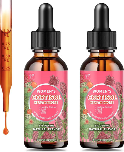 Hudetex Cortisol Supplements for Women Liquid Drops, Cortisol Manager with Ashwagandha, L-theanine, Phosphatidylserine, Rhodiola Rosea for Mood Support, Adrenal Balance, Sleep, Vegan, Natural Flavour, 60 ml