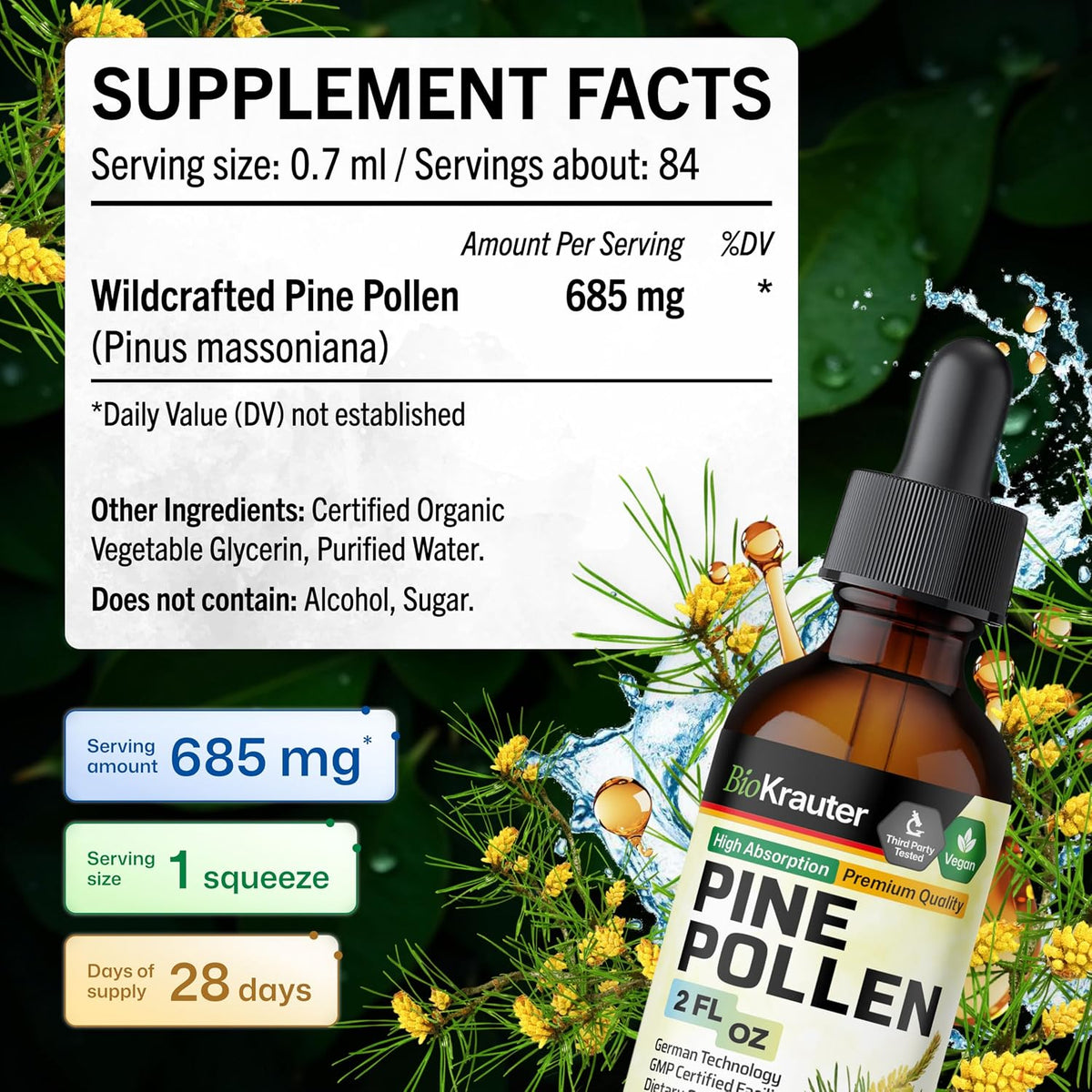 BIO KRAUTER Pine Pollen Tincture – Pure & Vegan, 60 ml - görsel 4