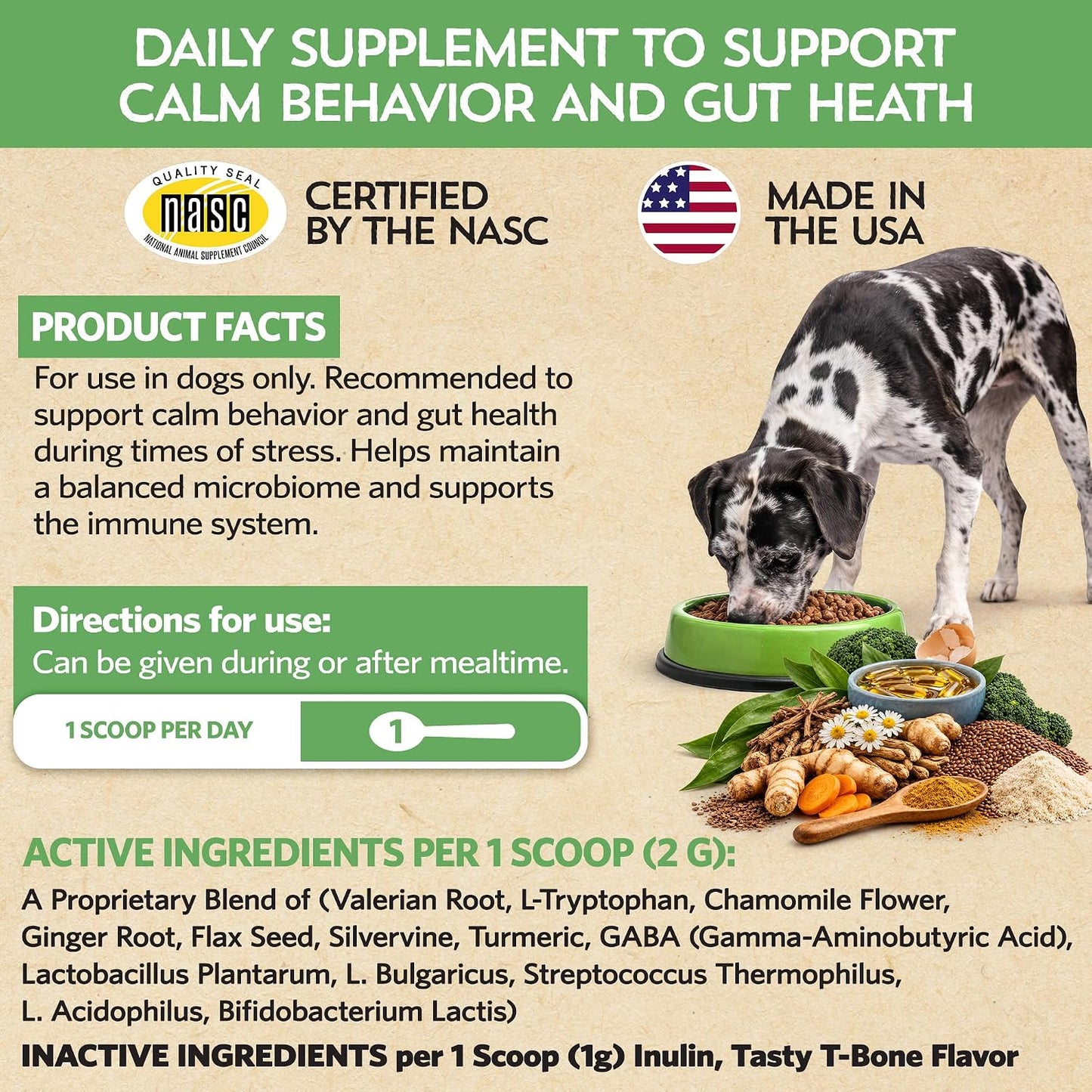 Relaxin’ Rover Calming Supplement for Dogs with Probiotics, Valerian, Chamomile & GABA – T-Bone Flavour (20 Servings) - görsel 7