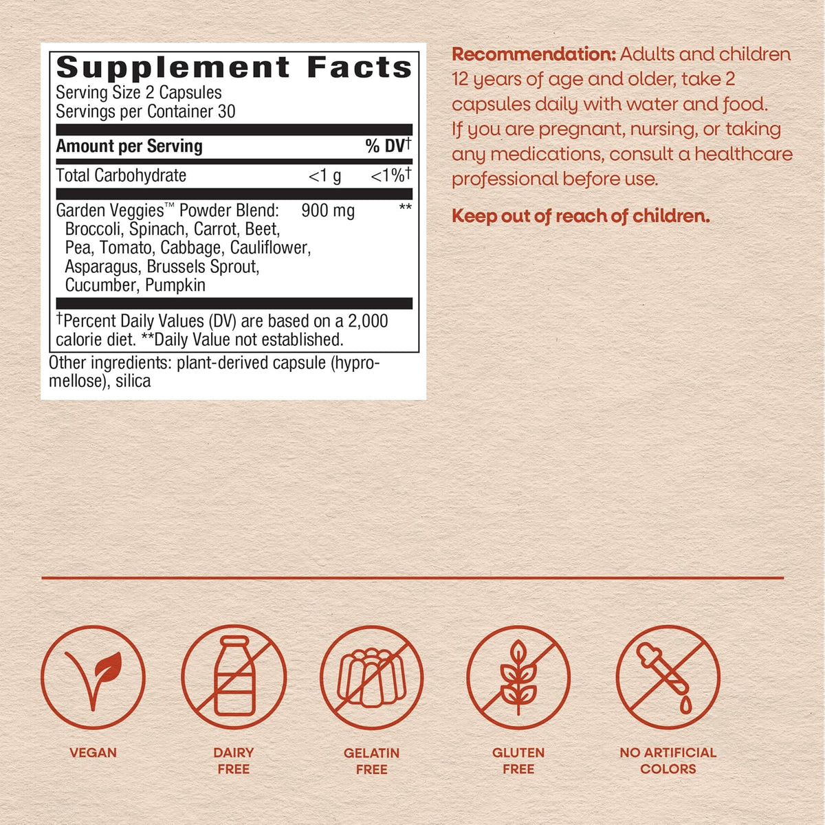 Nature's Way Garden Veggies, Vegetable Supplement Capsules, Plant-Powered Powder Blend, 60 Capsules - görsel 6
