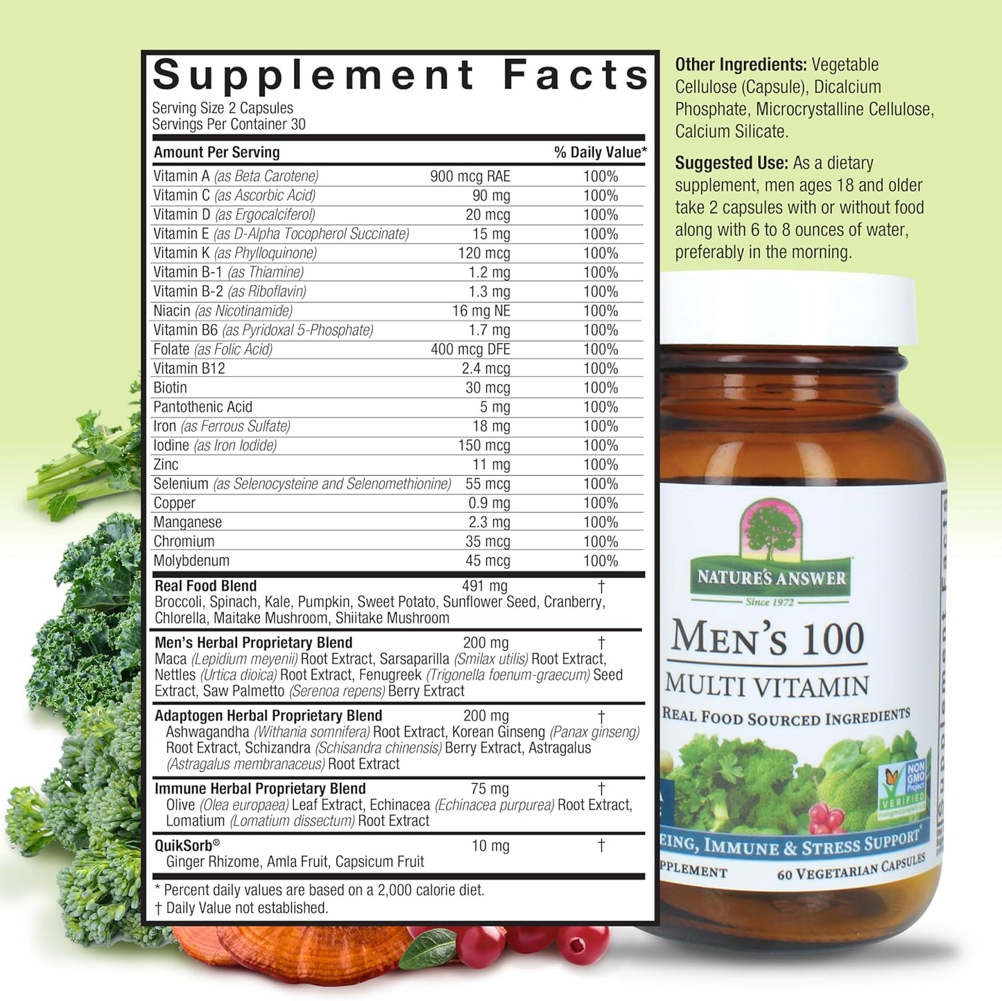 Nature's Answer Men's 100 Multivitamin, 60 Vegetarian Capsules - görsel 3