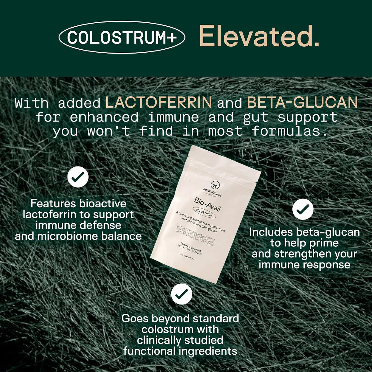 Adapt Naturals Bio-Avail Colostrum+ with Lactoferrin & Beta-Glucan - Grass Fed Bovine Colostrum Powder, 2500mg, 30 Servings - görsel 7