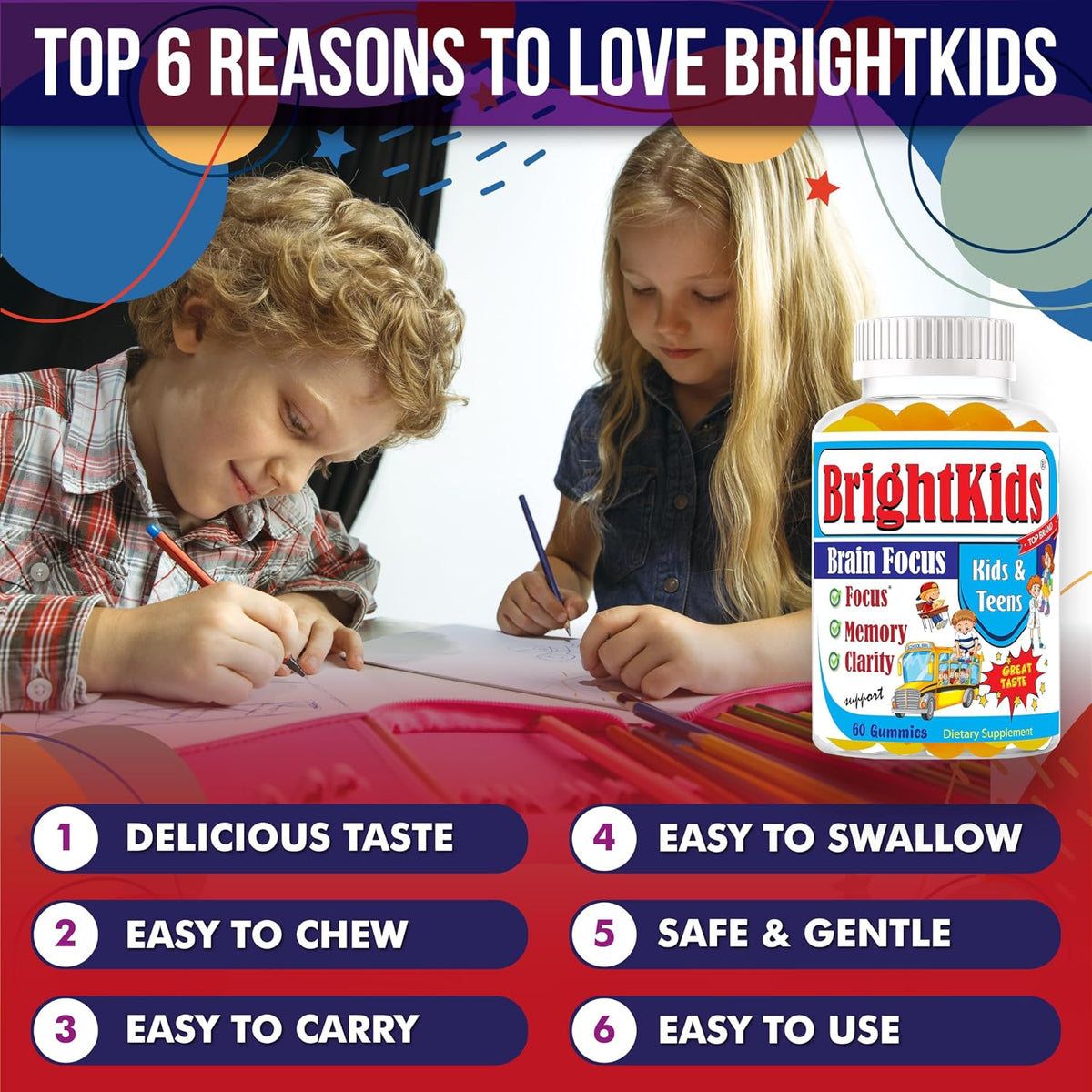 BrightKids Focus Gummies – Omega 3 DHA Brain Vitamins for Children & Teens - görsel 3
