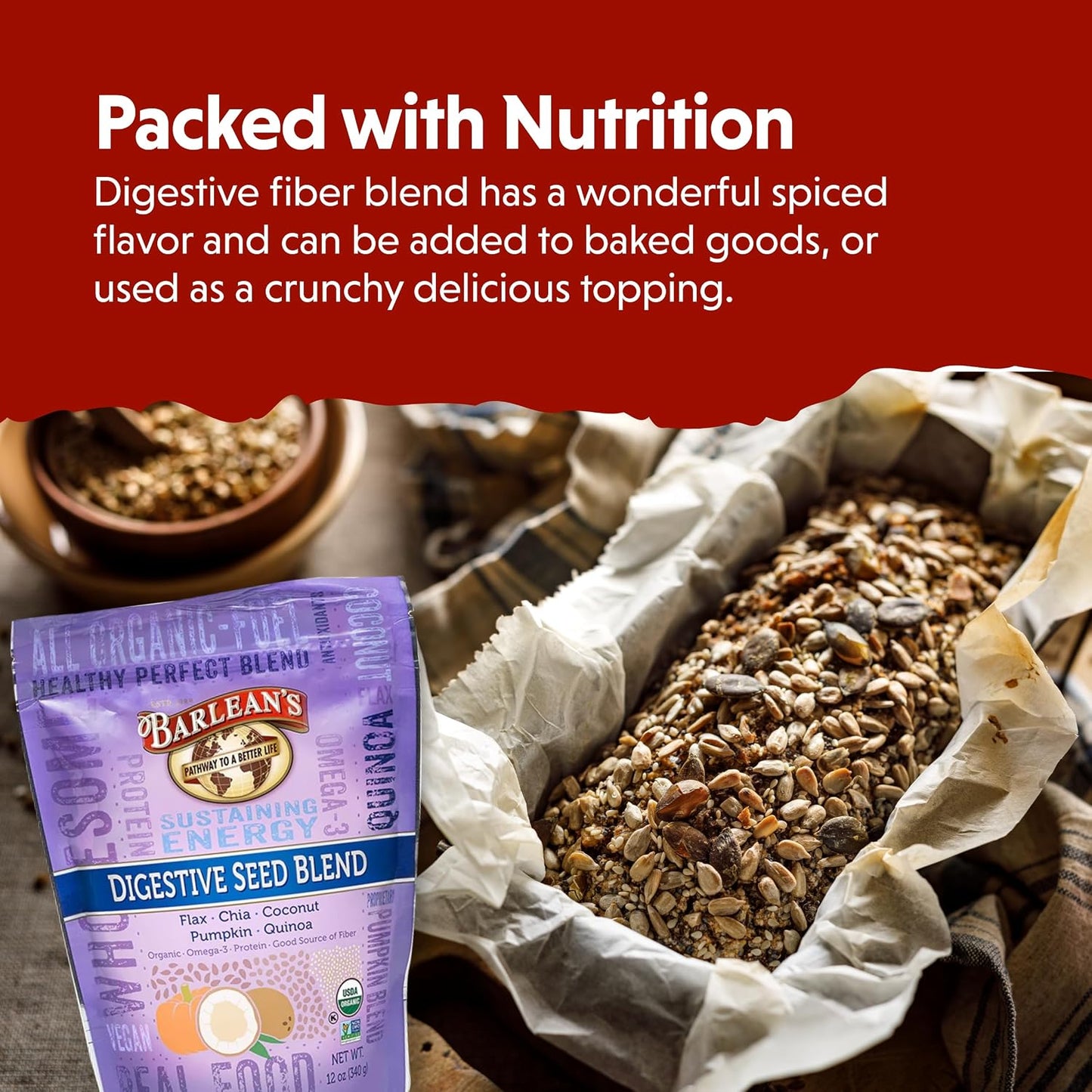 Barlean's Organic Digestive Seed Blend – Chia, Flax, Pumpkin Seeds, Quinoa & Coconut (340 g) - görsel 4