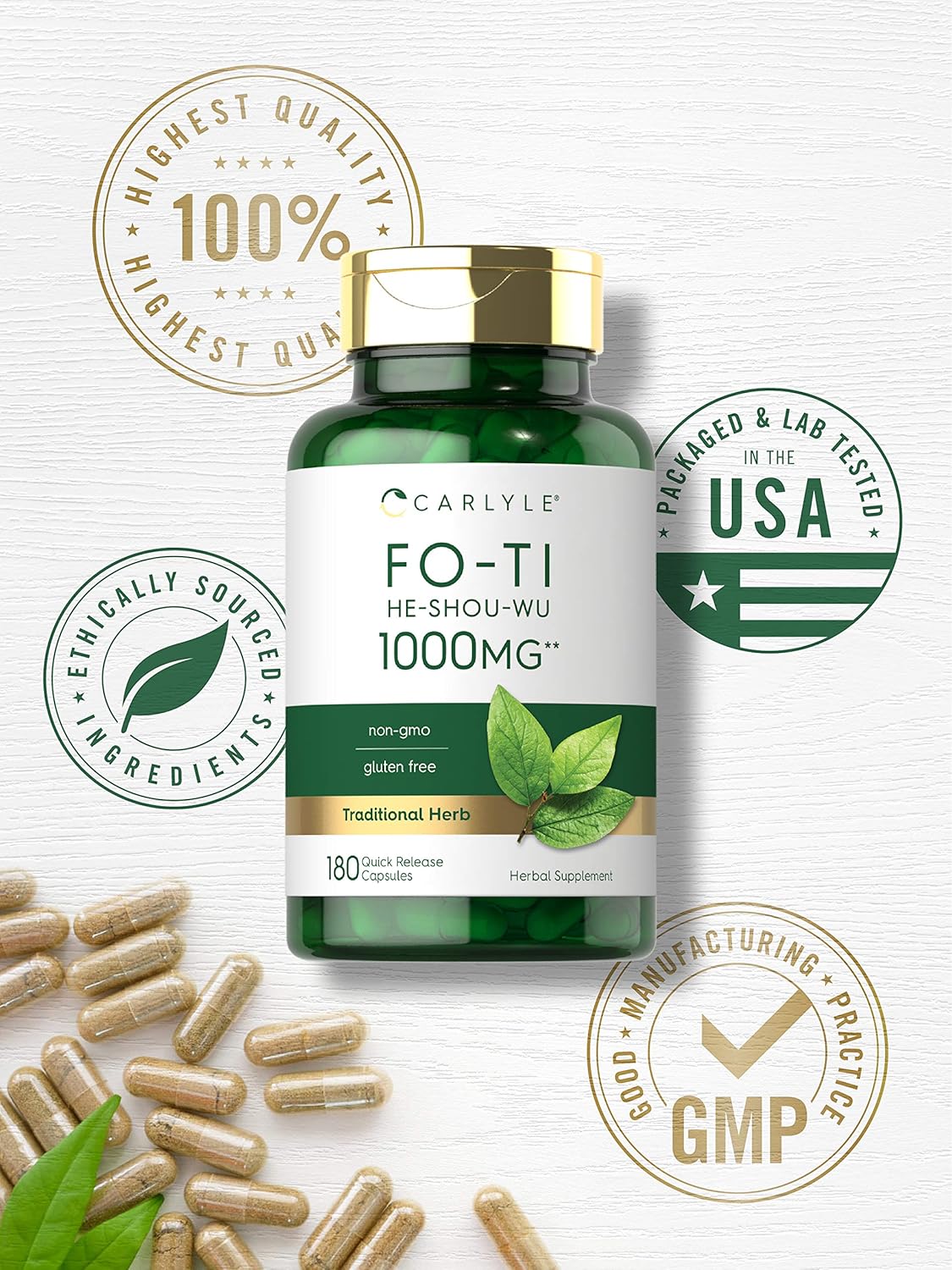 Carlyle Fo-Ti Supplement | 180 Capsules | He-Shou-Wu Root Extract | Non-GM and Gluten-free - görsel 5