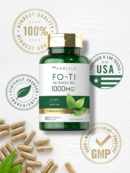 Carlyle Fo-Ti Supplement | 180 Capsules | He-Shou-Wu Root Extract | Non-GM and Gluten-free