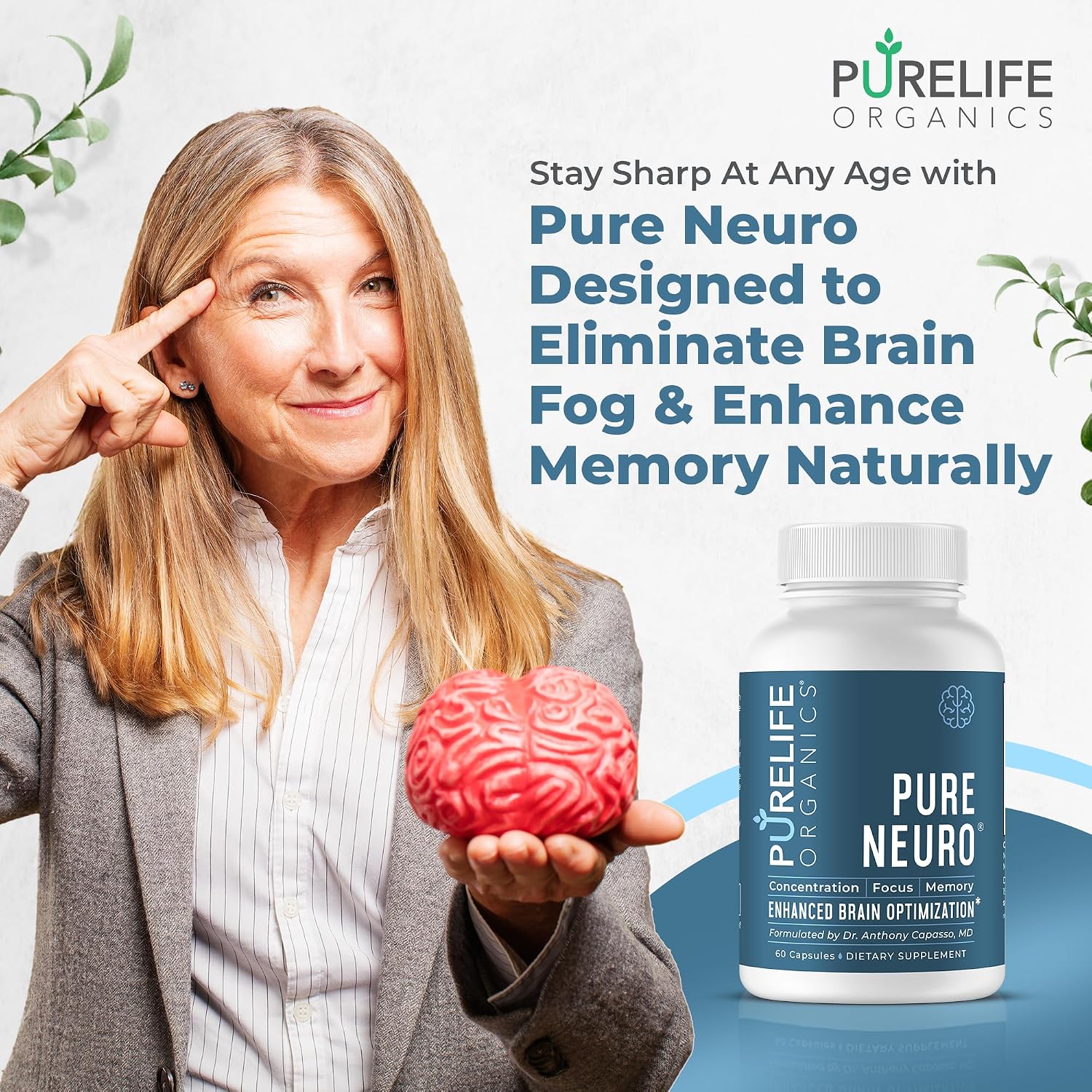 PureLife Organics Pure Neuro - Brain Fog Relief, Memory Support & Focus Support - 60 Vegan Capsules - görsel 3