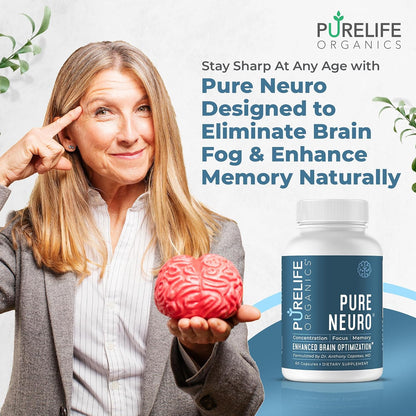 PureLife Organics Pure Neuro - Brain Fog Relief, Memory Support & Focus Support - 60 Vegan Capsules