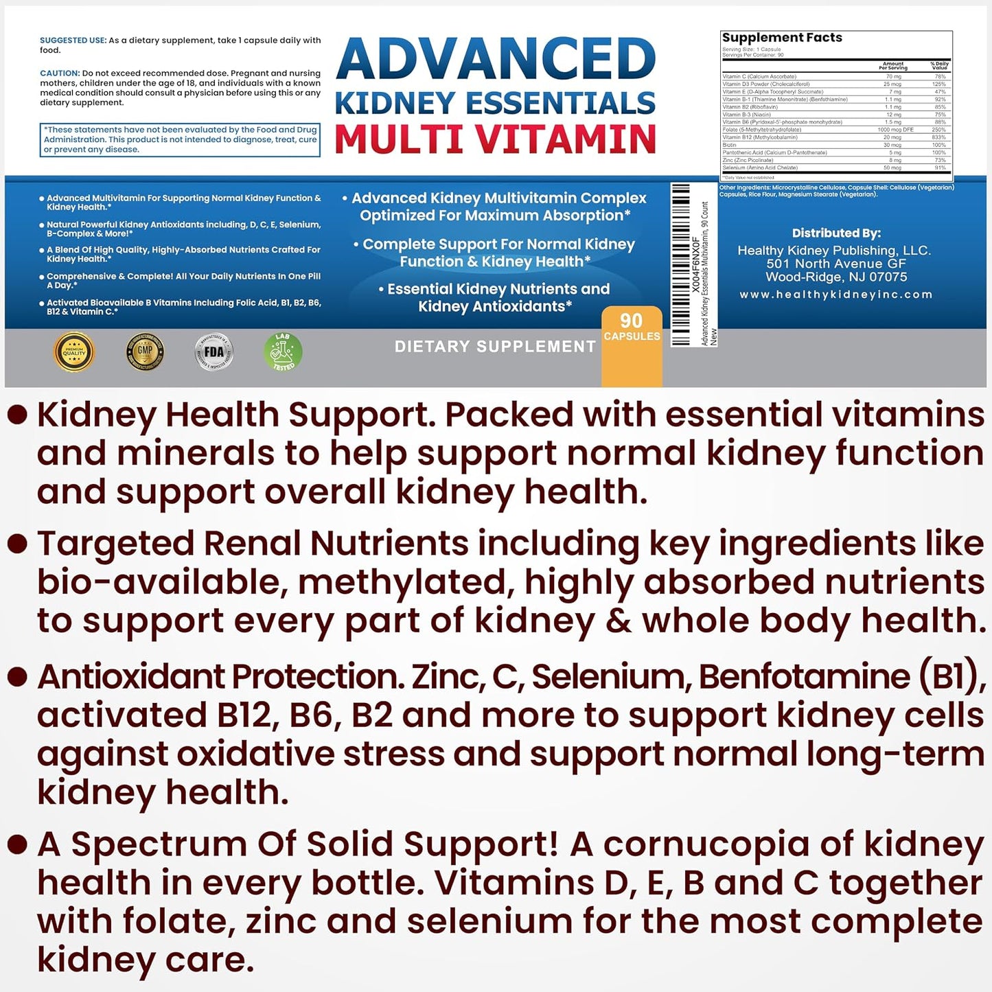 Advanced Kidney Essentials Multivitamin. Kidney Support Supplement for Complete Kidney Health. Renal Vitamins 30 Capsules - görsel 2