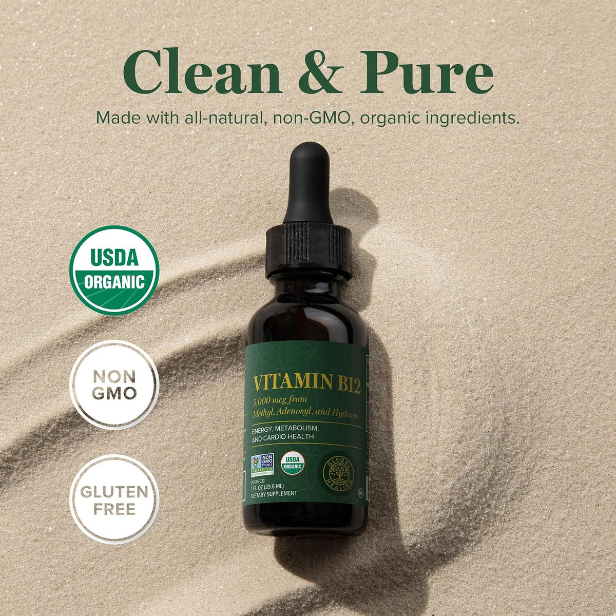 Global Healing Centre - Vitamin B12 Sublingual 5000 mcg Organic Liquid Supplement - görsel 4