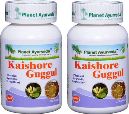 Planet Ayurveda Kaishore Guggul - Herbal Tablets, 100% Natural - 2 Bottles (Each Bottle Contains 120 Tablets)