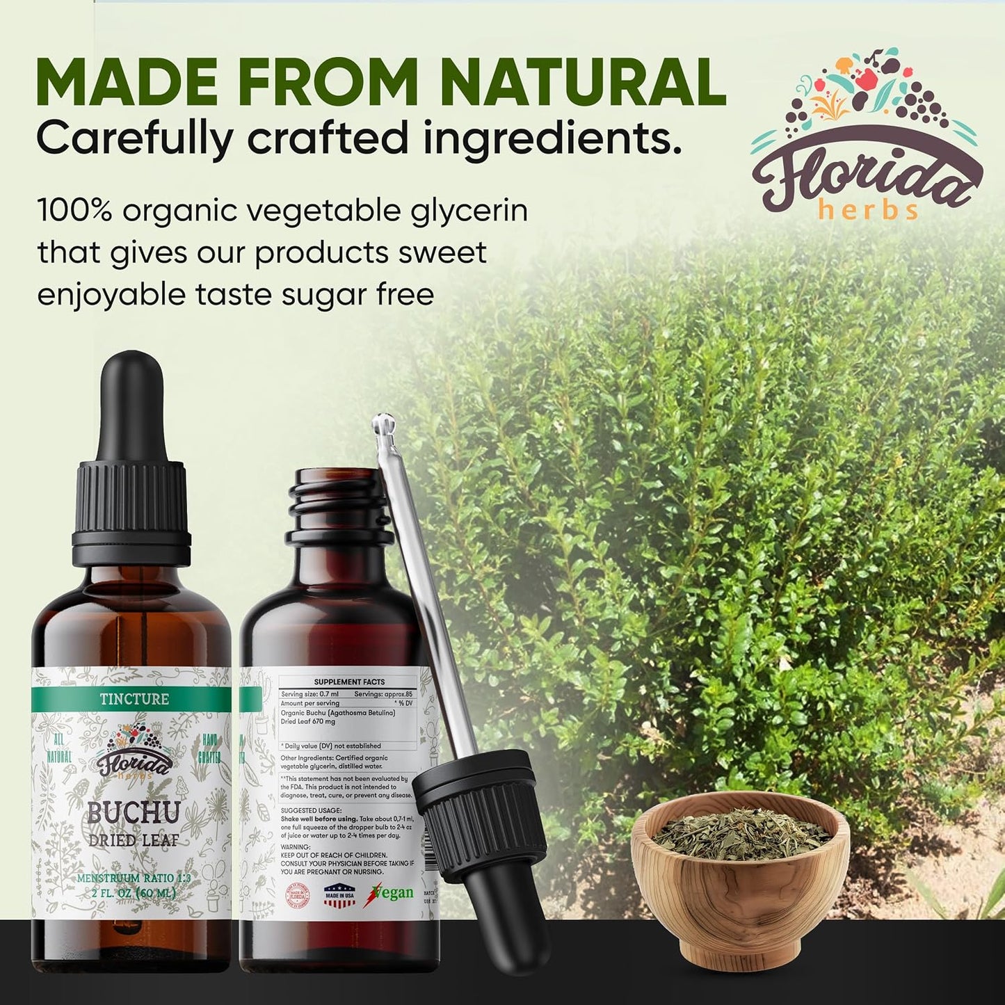Buchu Tincture, Organic Buchu Extract (Agathosma Betulina) Dried Leaf Health Supplement, Non-GMO in Cold-Pressed Organic Vegetable Glycerine 2 oz, 670 mg - görsel 3