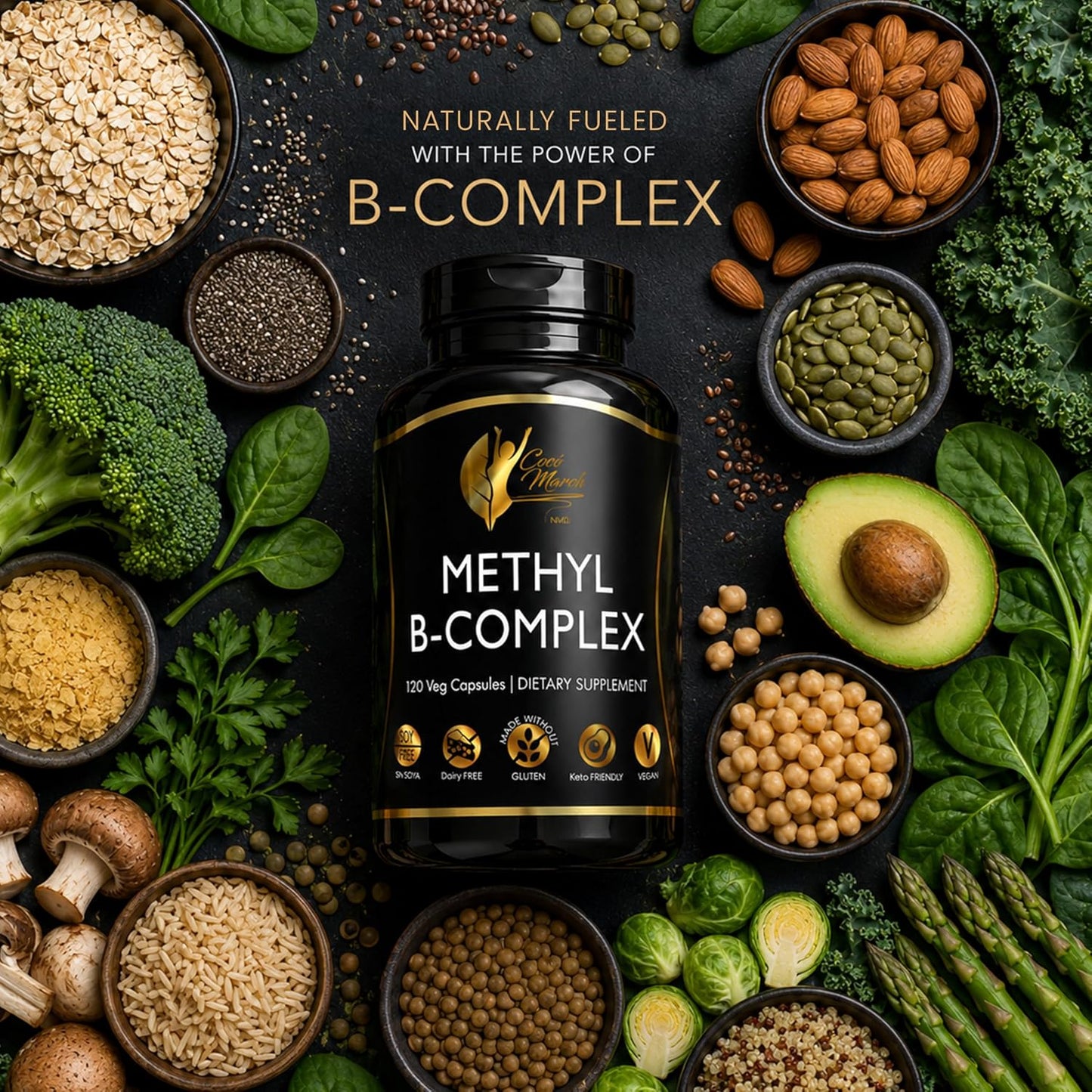 Cocó March N.M.D High Potency Methyl B Vitamins Active Complex - 5-MTHFR - Gluten-free, Soya-free, Dairy-free, Keto Friendly, Vegan - 120 Capsules - görsel 6