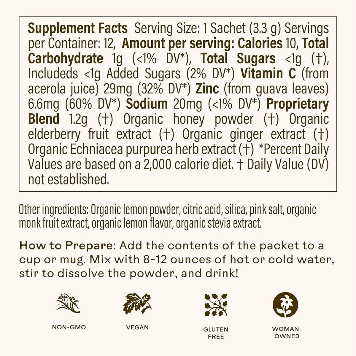 Lemon & Ginger Immune Support Drink Mix with Elderberry, Echinacea, Zinc and Vitamin C - 10 Sachets - görsel 2