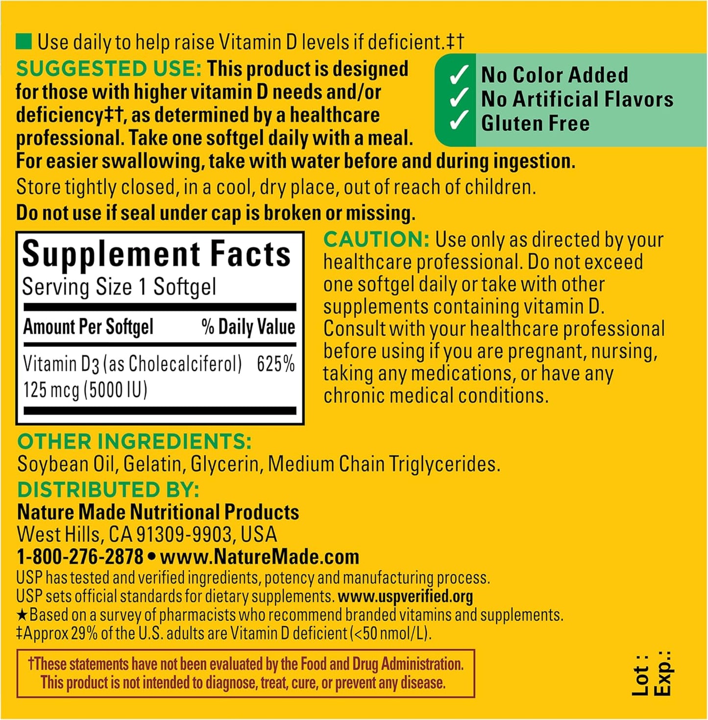 Nature Made Vitamin D3 5000 IU (125 mcg) Softgels, Extra Strength Vitamin D Food Supplement for Bone and Immune Health, 90 Softgels, 90-Day Supply - görsel 7