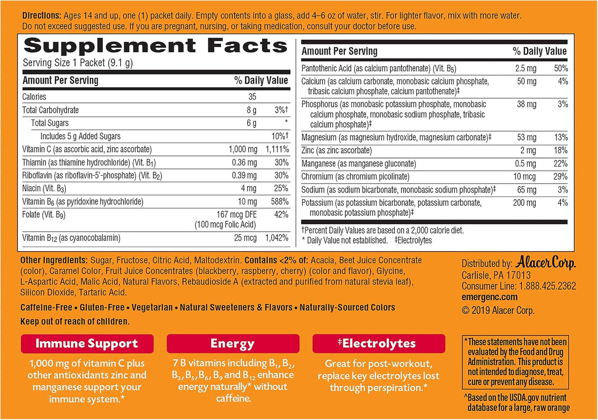 Emergen-C Original Formula Vitamin C Powder, Raspberry, 30 Sachets - görsel 3