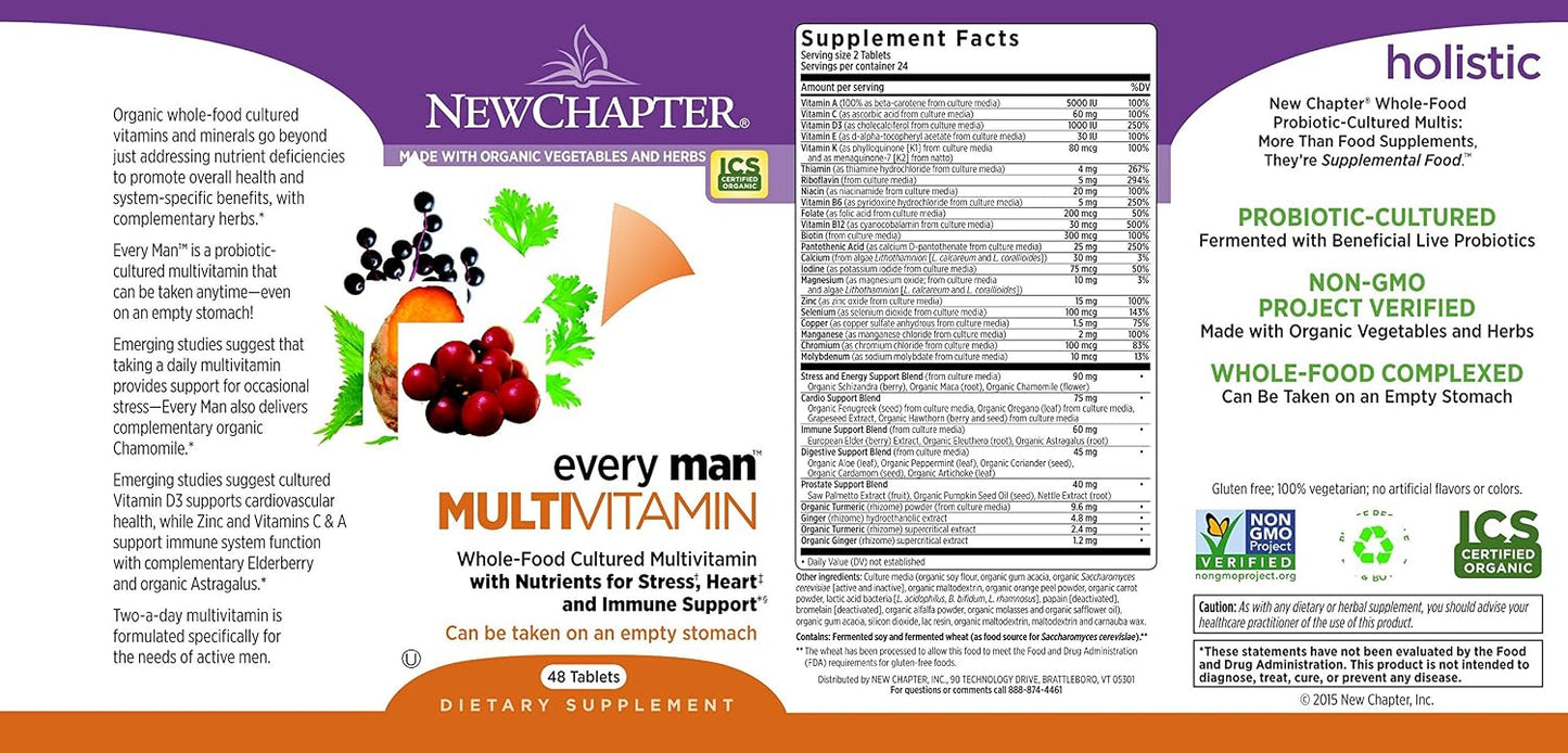 New Chapter Men's Multivitamin, Every Man - Fermented with Probiotics + Selenium + B Vitamins + Vitamin D3 - 48 tablets - görsel 3