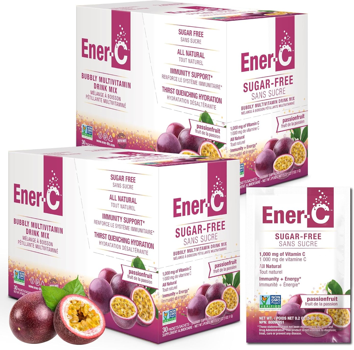 Ener-C Sugar Free Multivitamin Drink Mix - Passionfruit, 60 Count - görsel 1