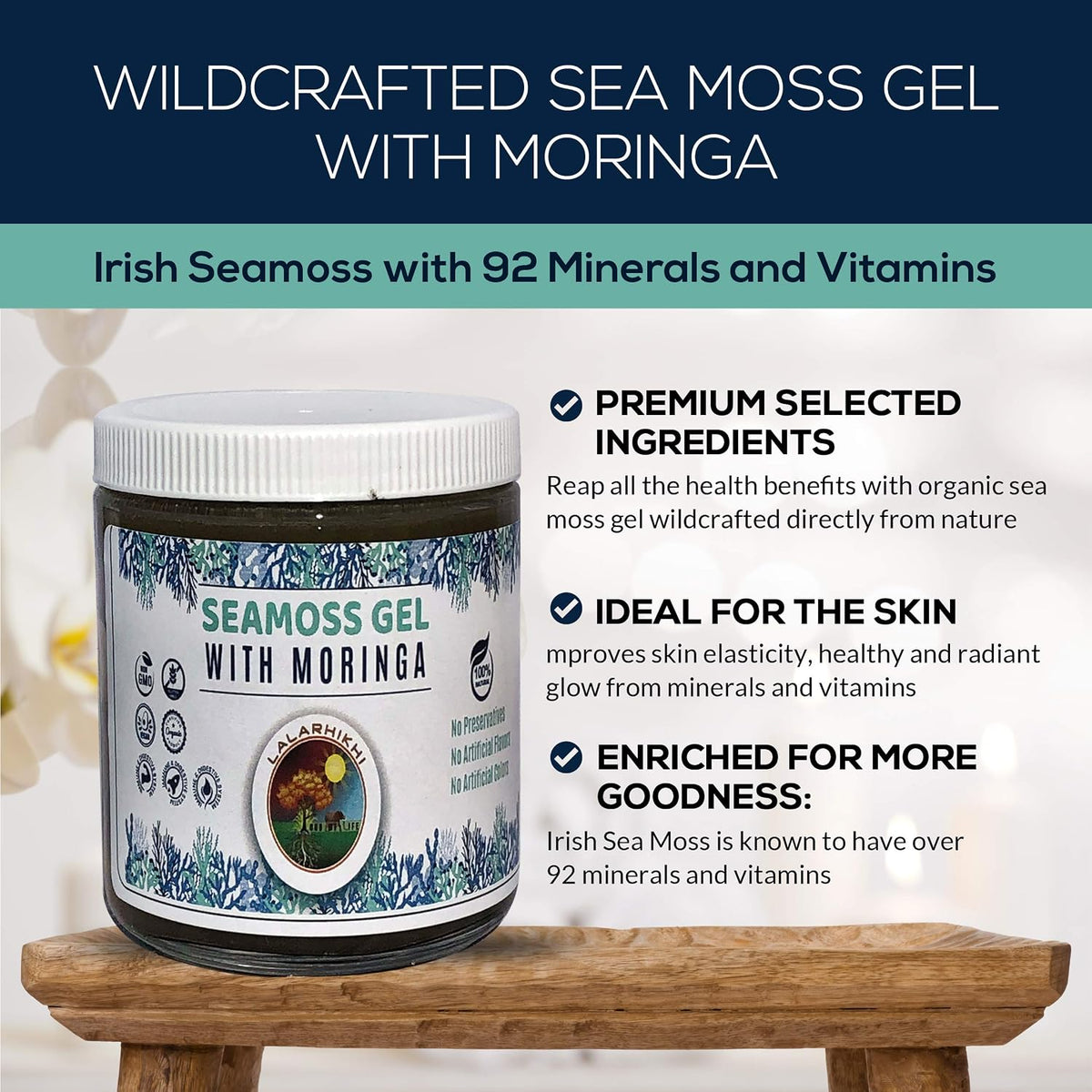 Wildcrafted Organic Sea Moss and Moringa Gel – Exclusive Blend with Honey and Allspice, 8 oz (227g) - görsel 2