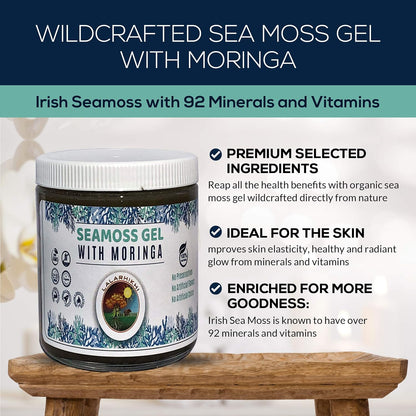 Wildcrafted Organic Sea Moss and Moringa Gel – Exclusive Blend with Honey and Allspice, 8 oz (227g)
