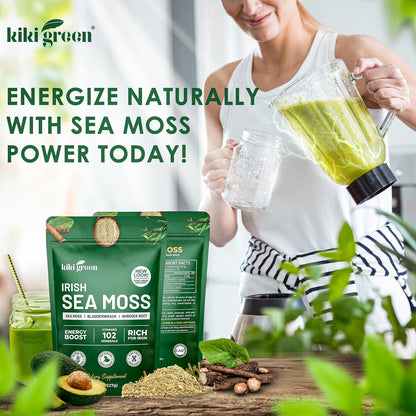 KIKI Green Irish Sea Moss Powder – Bladderwrack & Burdock Root – 227 g – Vegan Immune Support