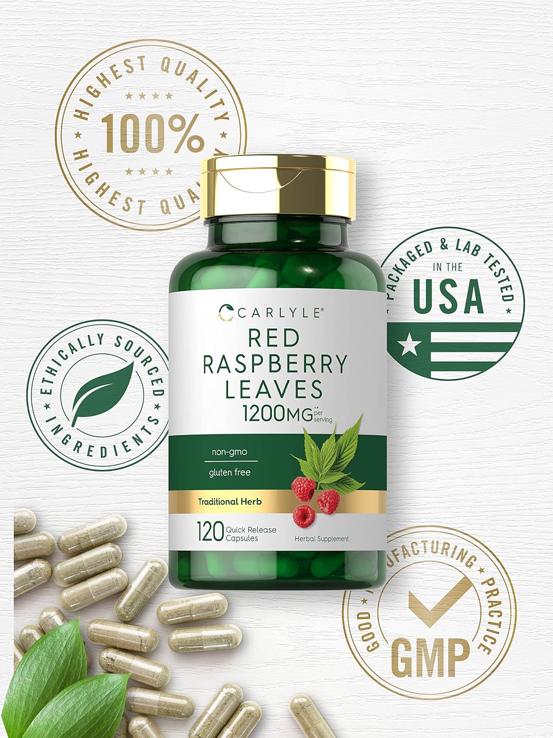Carlyle Red Raspberry Leaf Capsules | 120 Count | Traditional Herbal Extract | Non-GMO and Gluten-free Formula - görsel 5