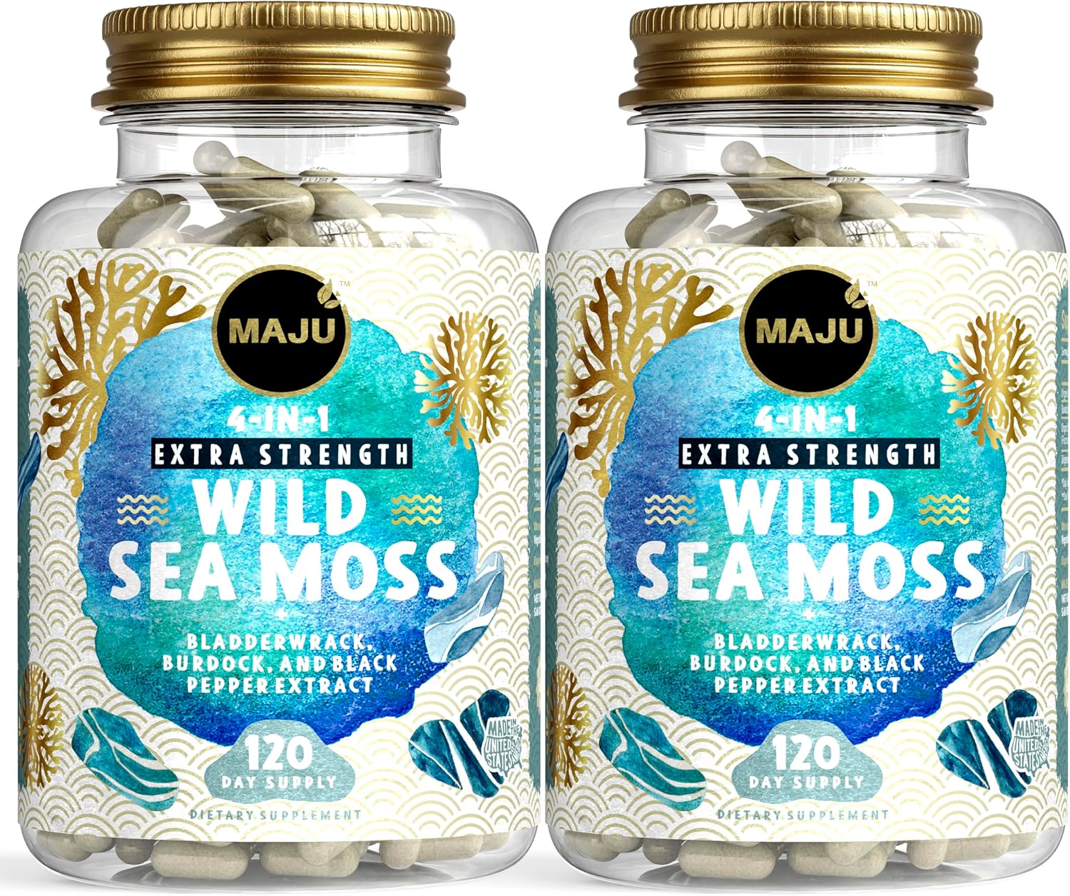 MAJU Wild Irish Sea Moss Capsules - 4-in-1 with Bladderwrack, Burdock Root & Black Pepper (120 Capsules) - görsel 7