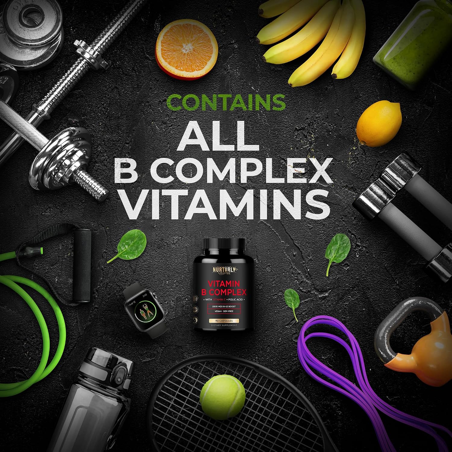 Vitamin B Complex with Vitamin C – Essential B Vitamins for Energy Release, Immune Function & Psychological Wellbeing (90 Capsules) - görsel 4