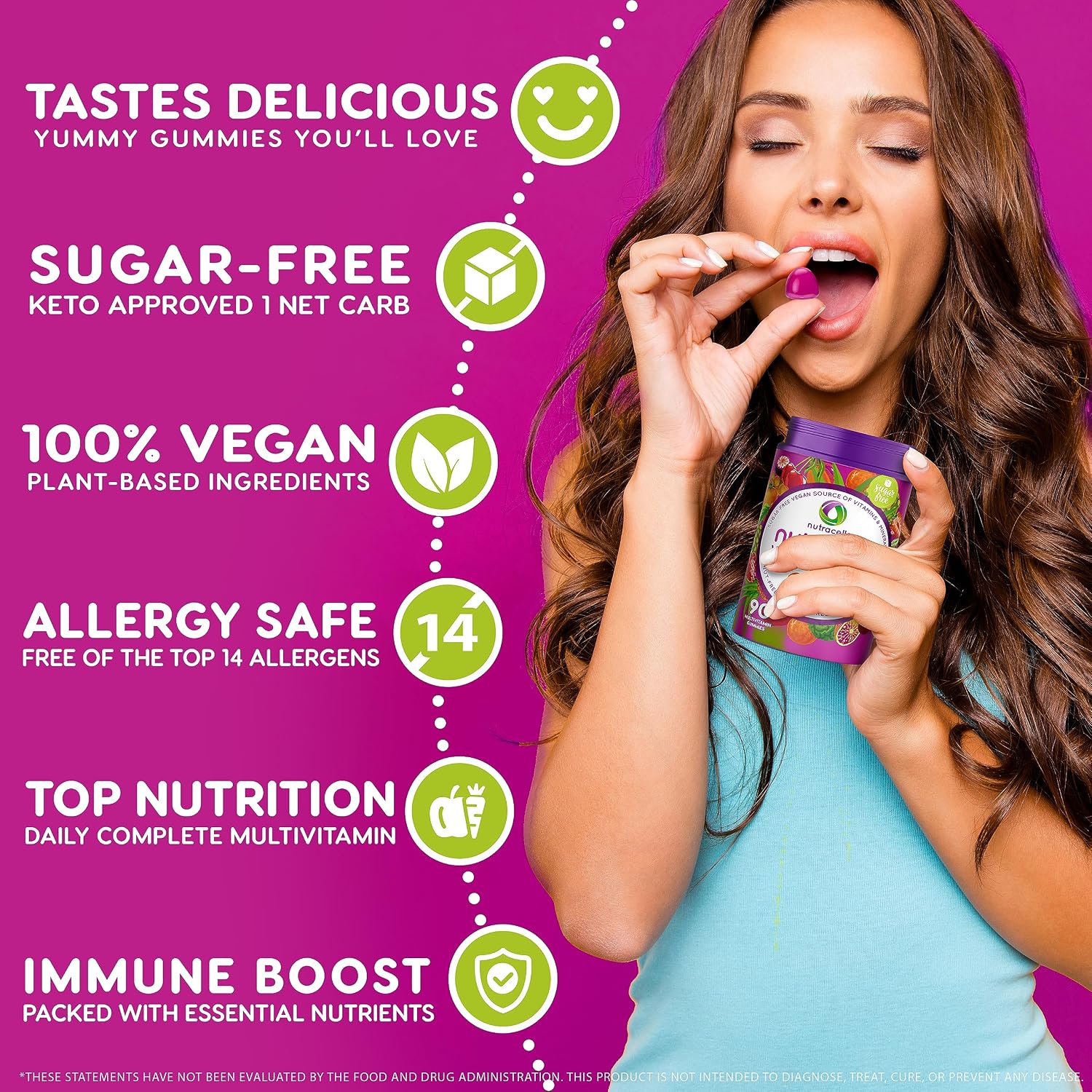 NUTRAMIN Daily Vegan Keto Multivitamin Gummies - Non-GM, Sugar-Free, Plant-Based Immunity Support with Vitamin C, D & Zinc – 90 Count (45 Days) - görsel 8