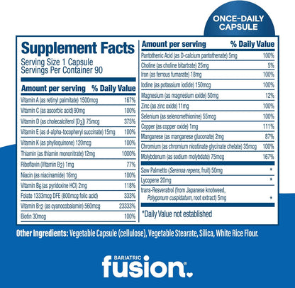 Bariatric Fusion One Per Day Bariatric Multivitamin with Iron for Men - 90 Capsules