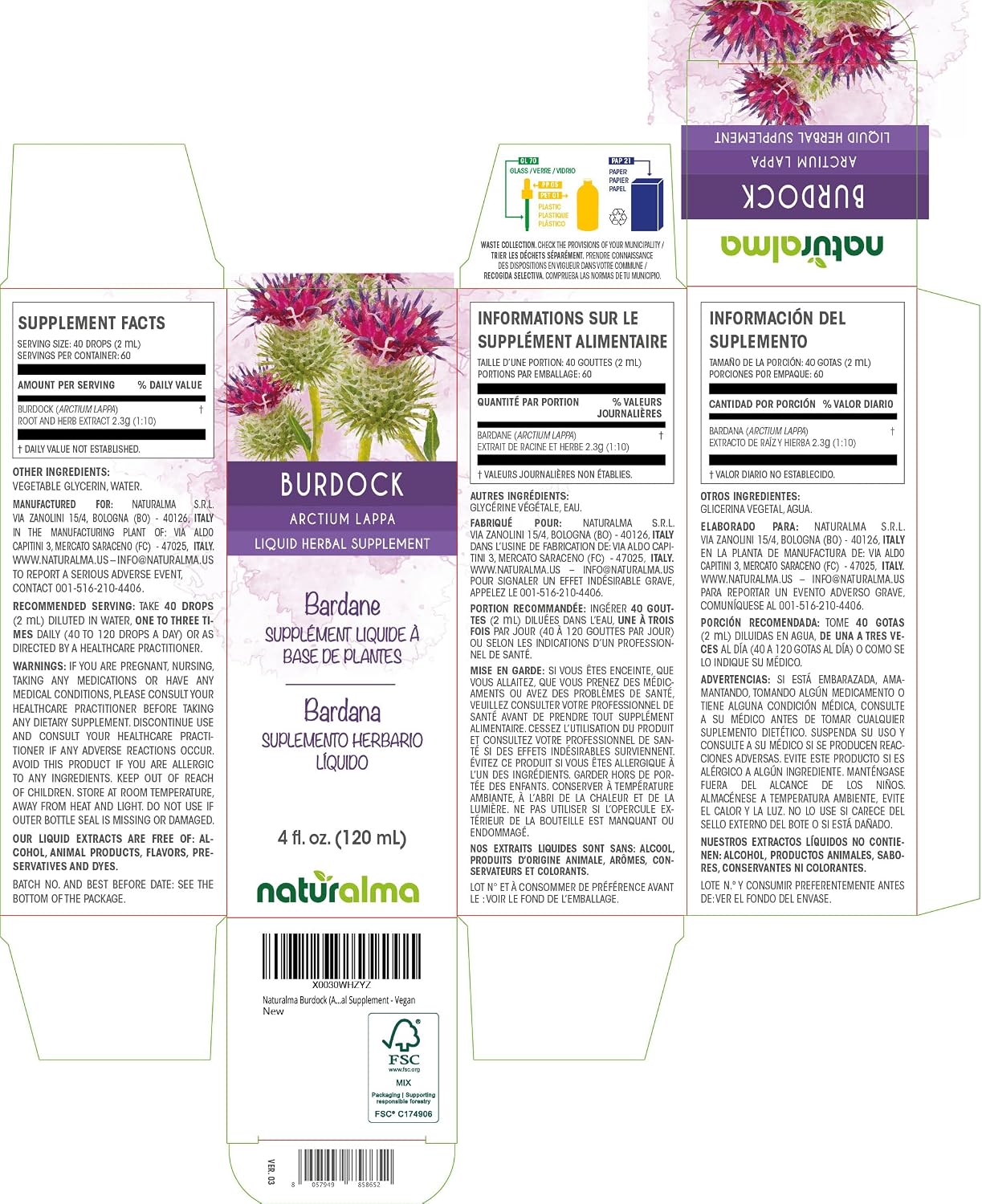 Naturalma Burdock (Arctium lappa) Root and Herb Alcohol-Free Tincture - 120 ml Liquid Extract in Drops - Herbal Supplement - Vegan - görsel 2