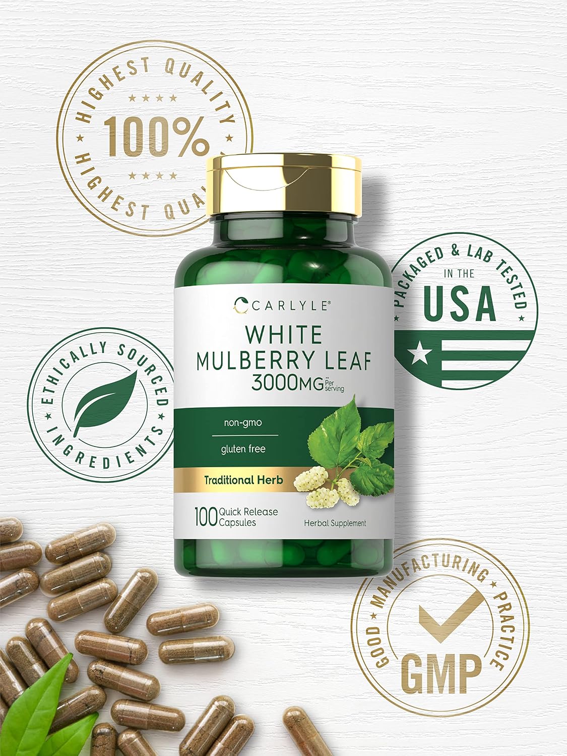 Carlyle Mulberry Leaf Extract 100 Capsules – Non-GMO and Gluten-Free Herbal Supplement - görsel 5